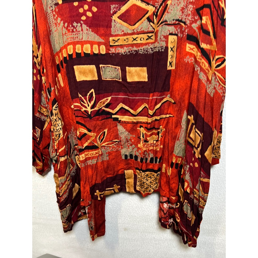 Southwest Indian Foundation Red Geometric Tribal Print Rayon Cardigan 3X Plus - Picture 9 of 10
